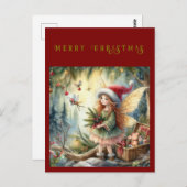 Carte Postale Belle Fée dans la forêt Joyeux Noël (Devant / Derrière)