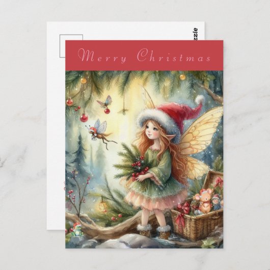 Carte Postale Belle Fée dans la forêt Joyeux Noël (Devant / Derrière)