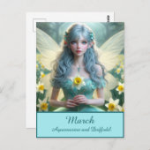 Carte Postale Belle fée de mars dans les jonquilles (Devant / Derrière)