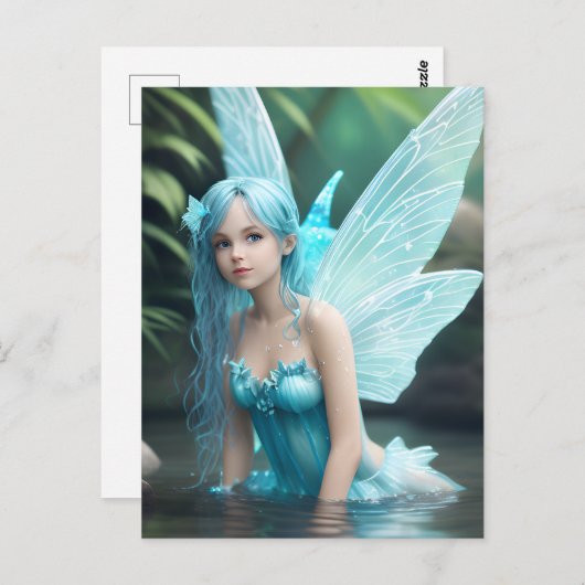 Carte Postale Belle Fée d'eau Bleue (Devant / Derrière)