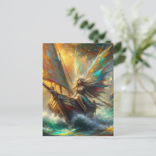 Carte Postale Belle Fée en voilier (Debout devant)