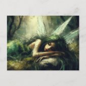 Carte Postale Belle Fée endormi sur une parcelle mossy en forêt (Devant)