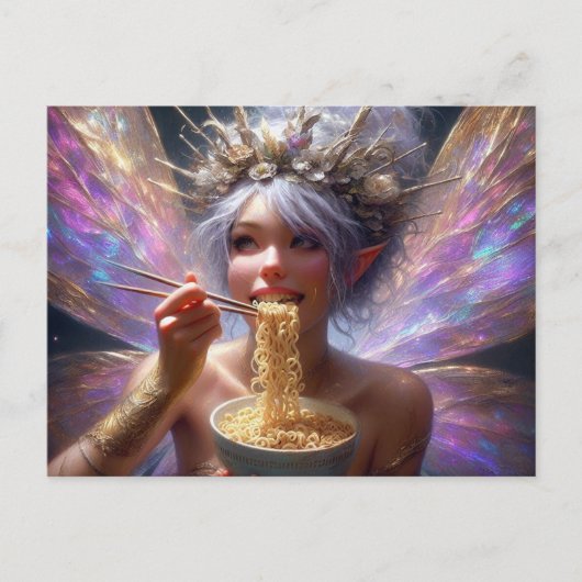 Carte Postale Belle Fée mangeant quelques nouilles (Devant)