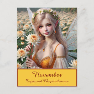 Carte Postale Belle Fée Novembre en Chrysanthèmes