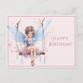 Carte Postale Belle Fée Rose et Bleue sur une Balancoire (Devant)