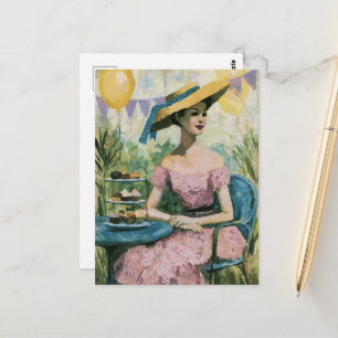 Carte Postale Belle femme à la table de fête des cupcakes Collag