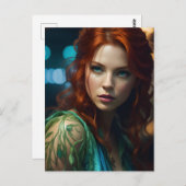 Carte Postale Belle femme à tête rouge (Devant / Derrière)