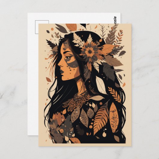 Carte Postale Belle femme amérindienne peinte (Devant / Derrière)