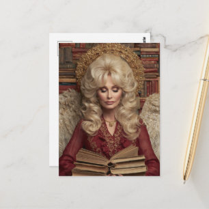 Carte Postale Belle femme ange blonde avec des livres