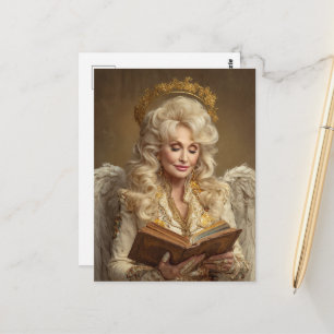 Carte Postale Belle femme ange blonde avec livre
