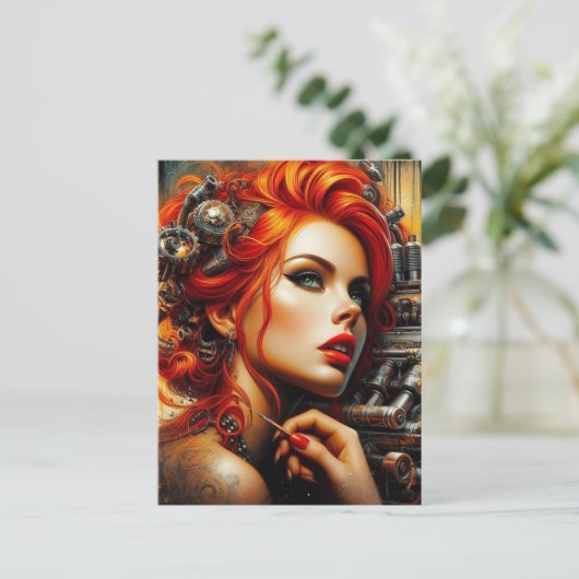 Carte Postale Belle Femme Aux Cheveux Rouges Steampunk (Debout devant)