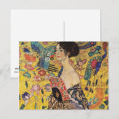 Carte Postale Belle femme avec ventilateur par Klimt (Devant / Derrière)