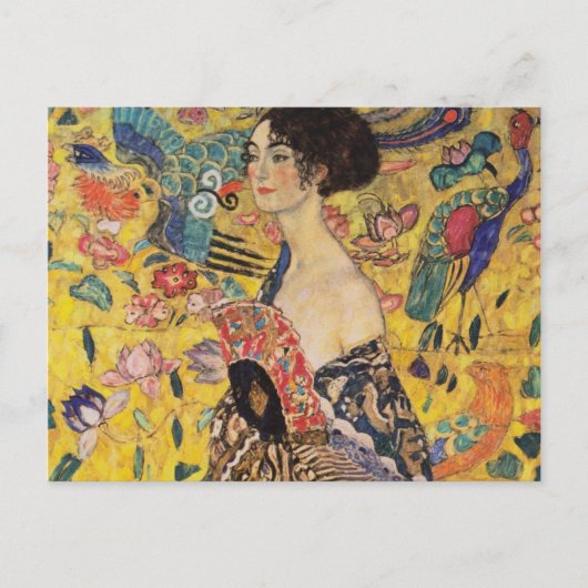 Carte Postale Belle femme avec ventilateur par Klimt (Devant)