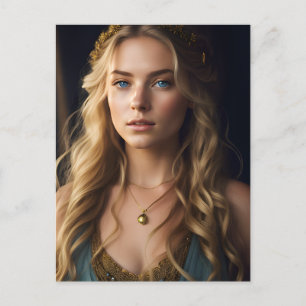 Carte Postale Belle femme blonde en robe bleue et or