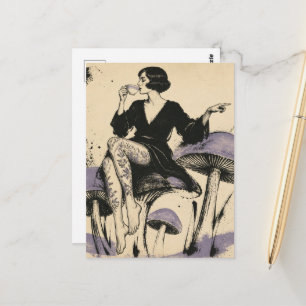 Carte Postale Belle Femme Boit du Thé