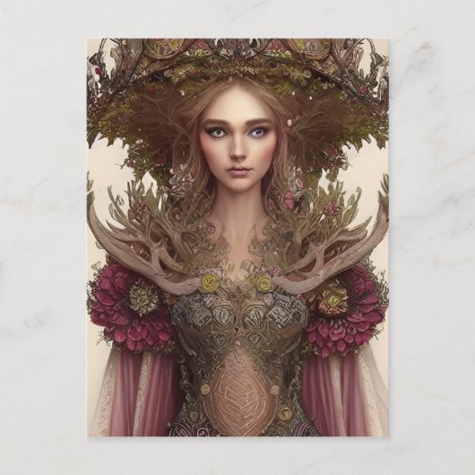 Carte Postale Belle Femme de Plantes et Fleurs Forêts (Devant)