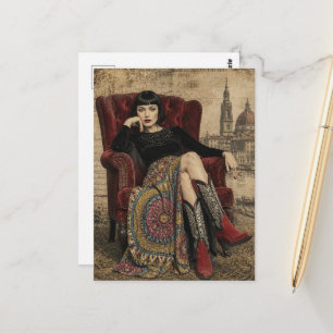 Carte Postale Belle femme des années 1920 assise dans un fauteui