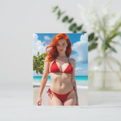 Carte Postale Belle Femme en Bikini Rouge (Debout devant)