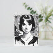 Carte Postale Belle femme en noir et blanc (Debout devant)