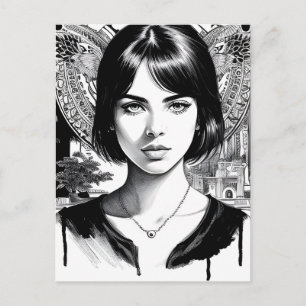 Carte Postale Belle femme en noir et blanc