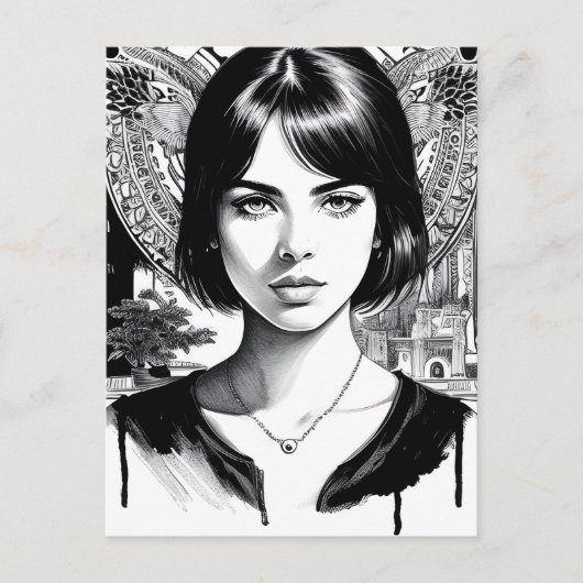 Carte Postale Belle femme en noir et blanc (Devant)