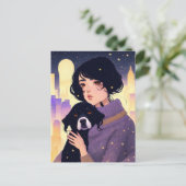 Carte Postale Belle femme en pull & un chien, Croisement (Debout devant)