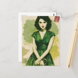 Carte Postale Belle Femme en Robe Verte