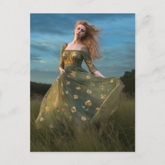 Carte Postale Belle femme en robe verte (Devant)