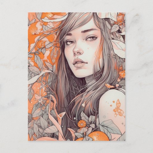 Carte Postale Belle Femme et Oranges (Devant)