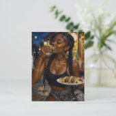 Carte Postale Belle femme mangeant des tacos (Debout devant)