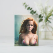 Carte Postale Belle femme nager Wonky AI Généré Art (Debout devant)