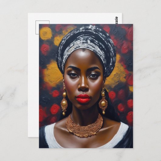 Carte Postale Belle femme noire africaine peint (Devant / Derrière)