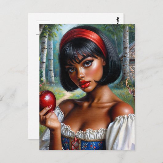 Carte Postale Belle Femme Noire Avec Art Apple (Devant / Derrière)