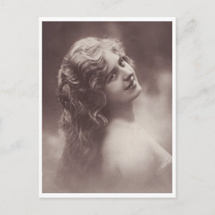 Carte Postale Belle Femme Rétro Avec Cheveux Bleu