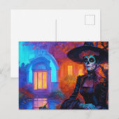 Carte Postale Belle femme sorcière de la fête des morts (Devant / Derrière)