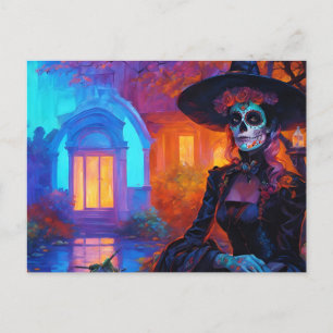 Carte Postale Belle femme sorcière de la fête des morts