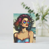 Carte Postale Belle femme sur la plage Comic Book Pop Art (Debout devant)