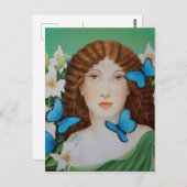 Carte Postale Belle femme visage avec papillon et fleurs (Devant / Derrière)