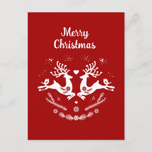 Carte Postale Belle Fête Scandi Rouge Blanc Noël Cerf (Devant)
