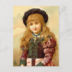 Carte Postale Belle fille avec Pendentif Gold Cross