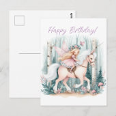 Carte Postale Belle fille fée chevauchant dans une forêt enchant (Devant / Derrière)