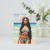 Carte Postale Belle Fille Noire En Bikini Art (Debout devant)