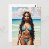 Carte Postale Belle Fille Noire En Bikini Art (Devant / Derrière)