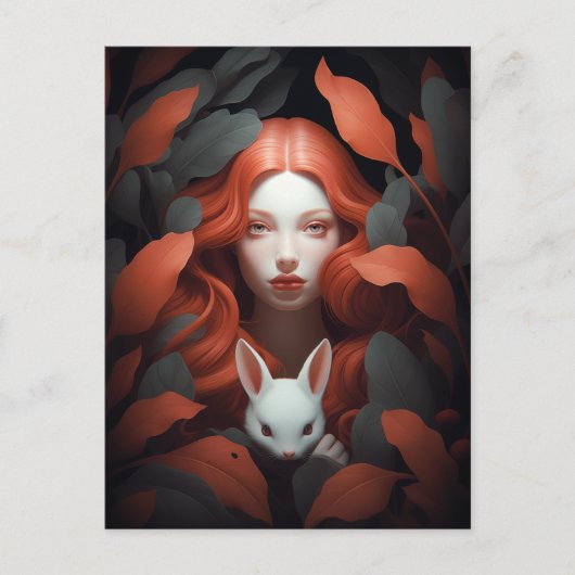 Carte Postale Belle Fille Red Haired tenant Un Lapin (Devant)