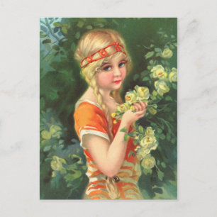 Carte Postale Belle fille Rose