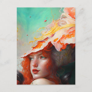 Carte Postale Belle Fille Rousse aux Cheveux Rouges Abstrait Art
