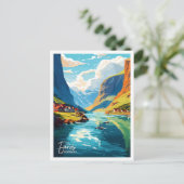 Carte Postale Belle Fjords Norvège Art Voyage illustration (Debout devant)