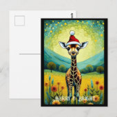 Carte Postale Belle Fleur Meadow Giraffe Père Noël Noël (Devant / Derrière)