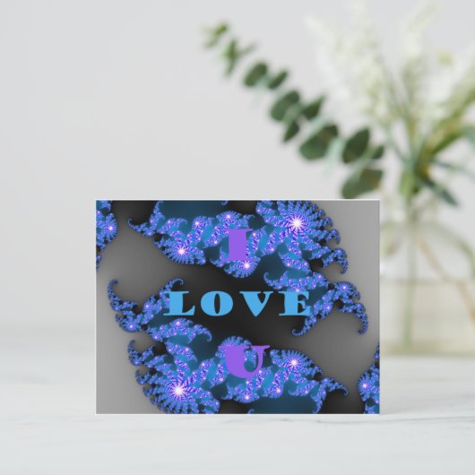 Carte Postale Belle Galactique Blue Love Texte Motif Design, (Debout devant)