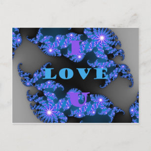Carte Postale Belle Galactique Blue Love Texte Motif Design,